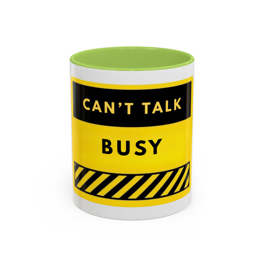 Accent Coffee Mug — "Can't Talk Busy" Yellow Caution Coffee Mug (11/15 oz)