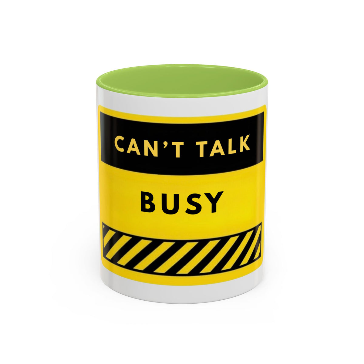 Accent Coffee Mug — "Can't Talk Busy" Yellow Caution Coffee Mug (11/15 oz)