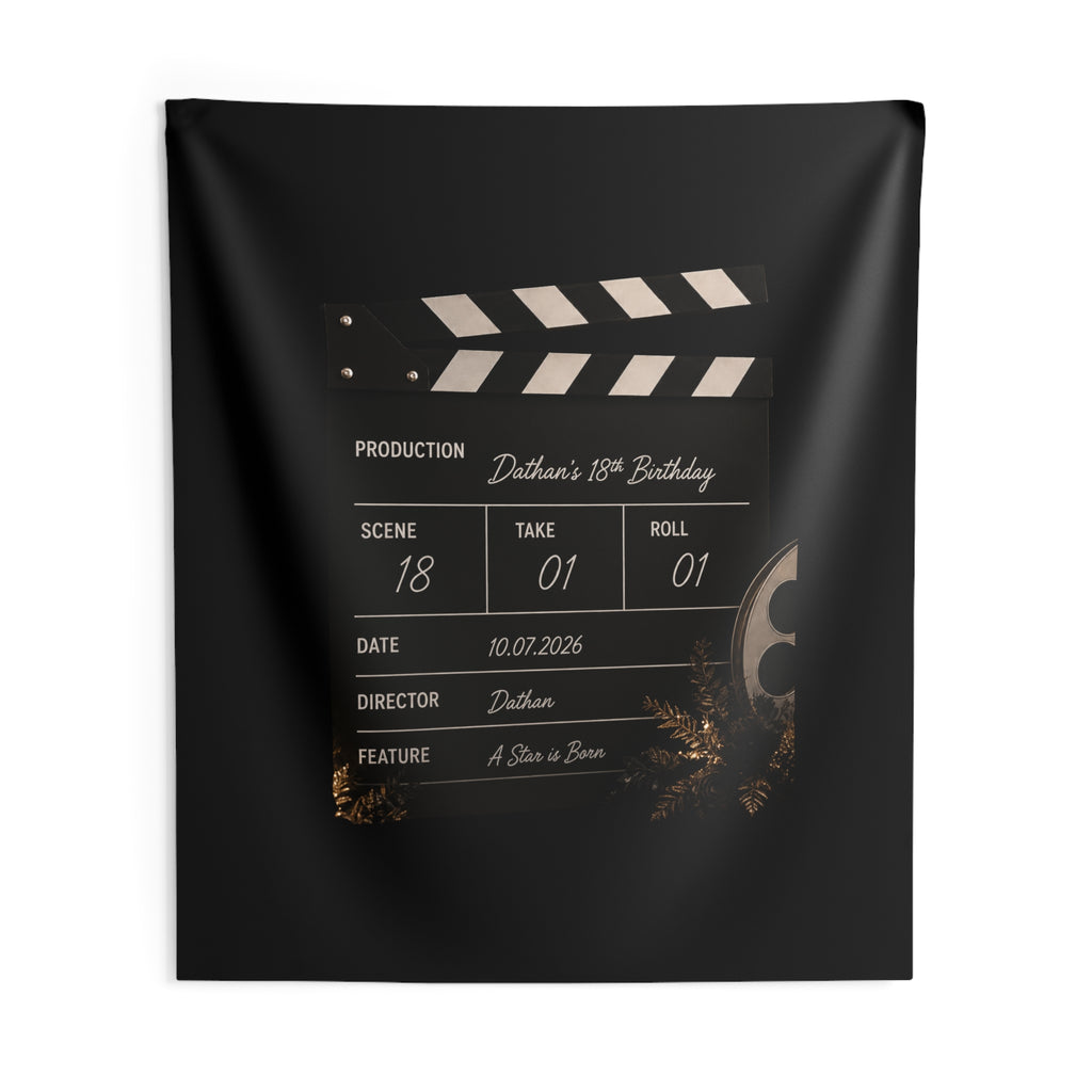Film Slate Wall Tapestry — Personalized "Dathan's 18th Birthday" Movie Clapper Decor