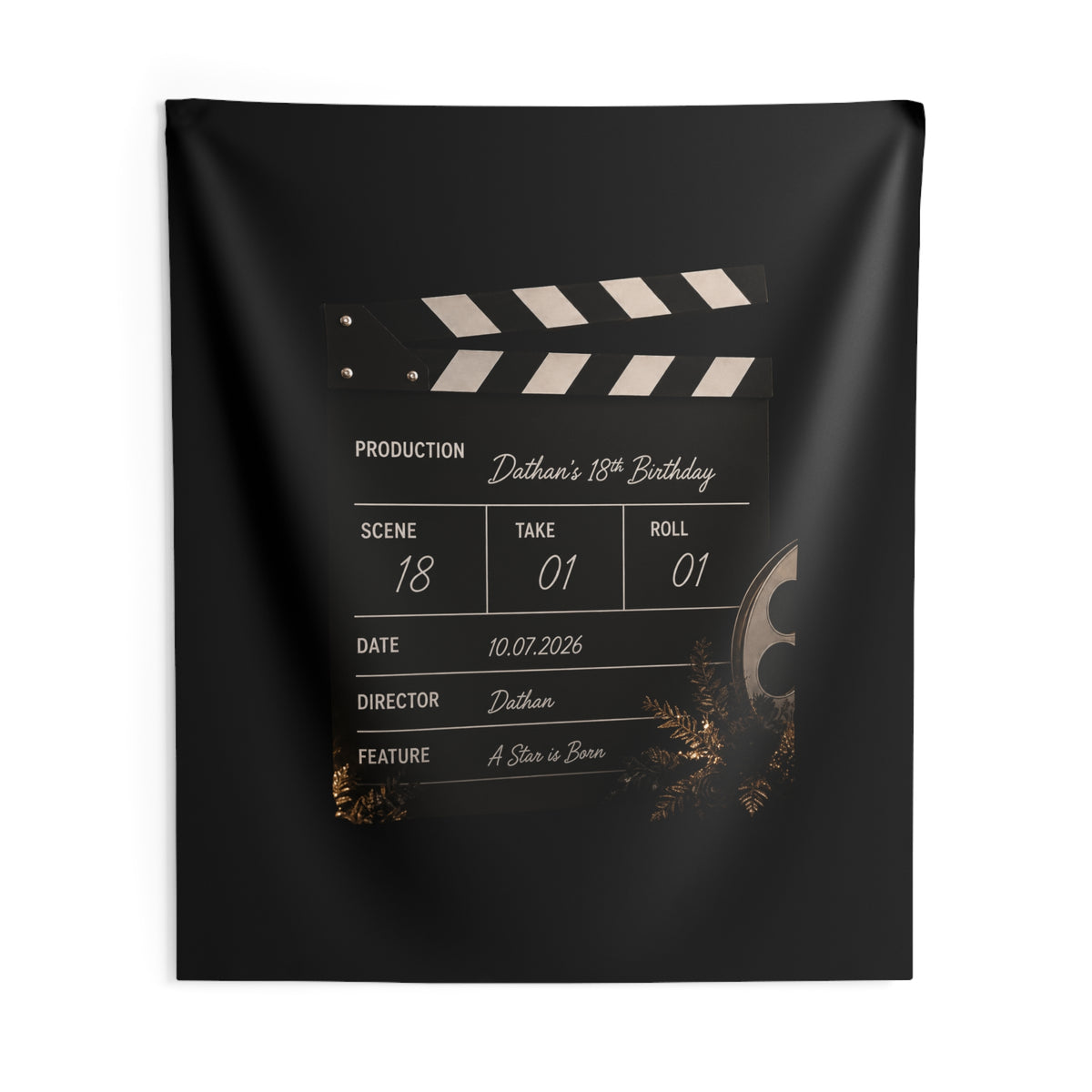 Film Slate Wall Tapestry — Personalized "Dathan's 18th Birthday" Movie Clapper Decor