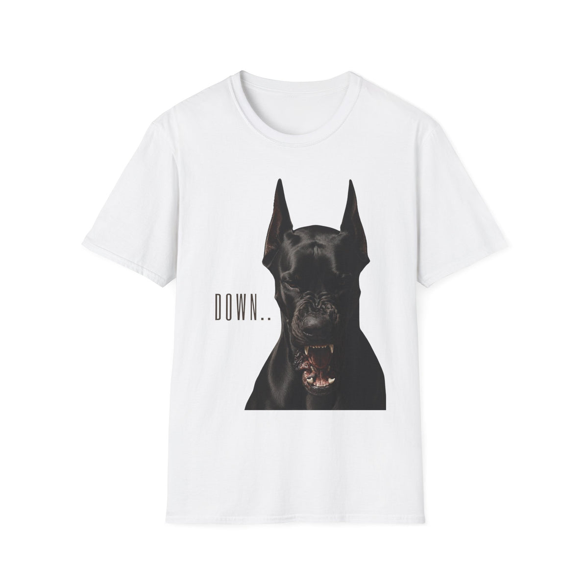 Doberman 'Down' Graphic T-Shirt – Bold Black Dog Portrait Tee
