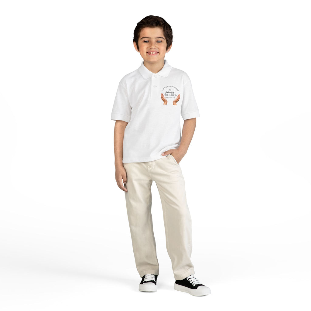 Youth Polo ( grey font ) — 'In God We Trust' Hands Logo Embroidered Chest Shirt