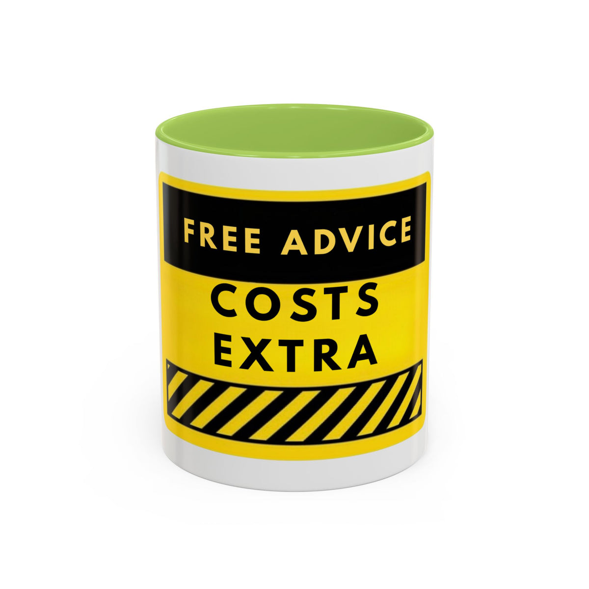 Free Advice Costs Extra Coffee Mug — Funny Yellow Warning Accent Mug (11/15oz)