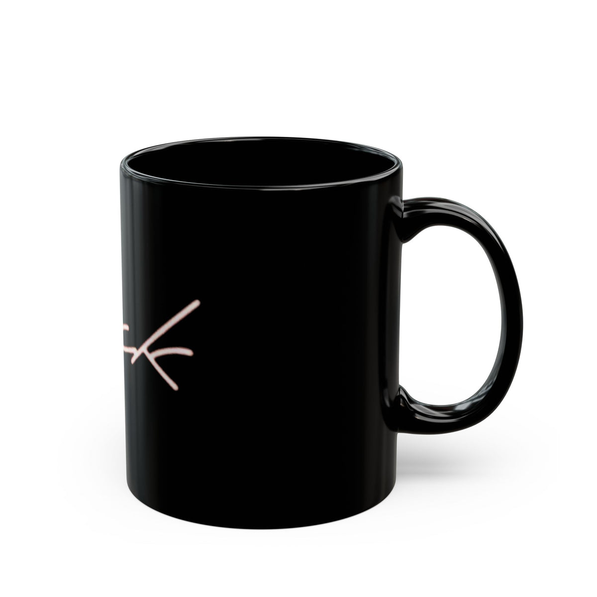 Black Ceramic Mug with Pale Pink Script "F*ck" — Minimalist Provocative Coffee Cup (11oz, 15oz)