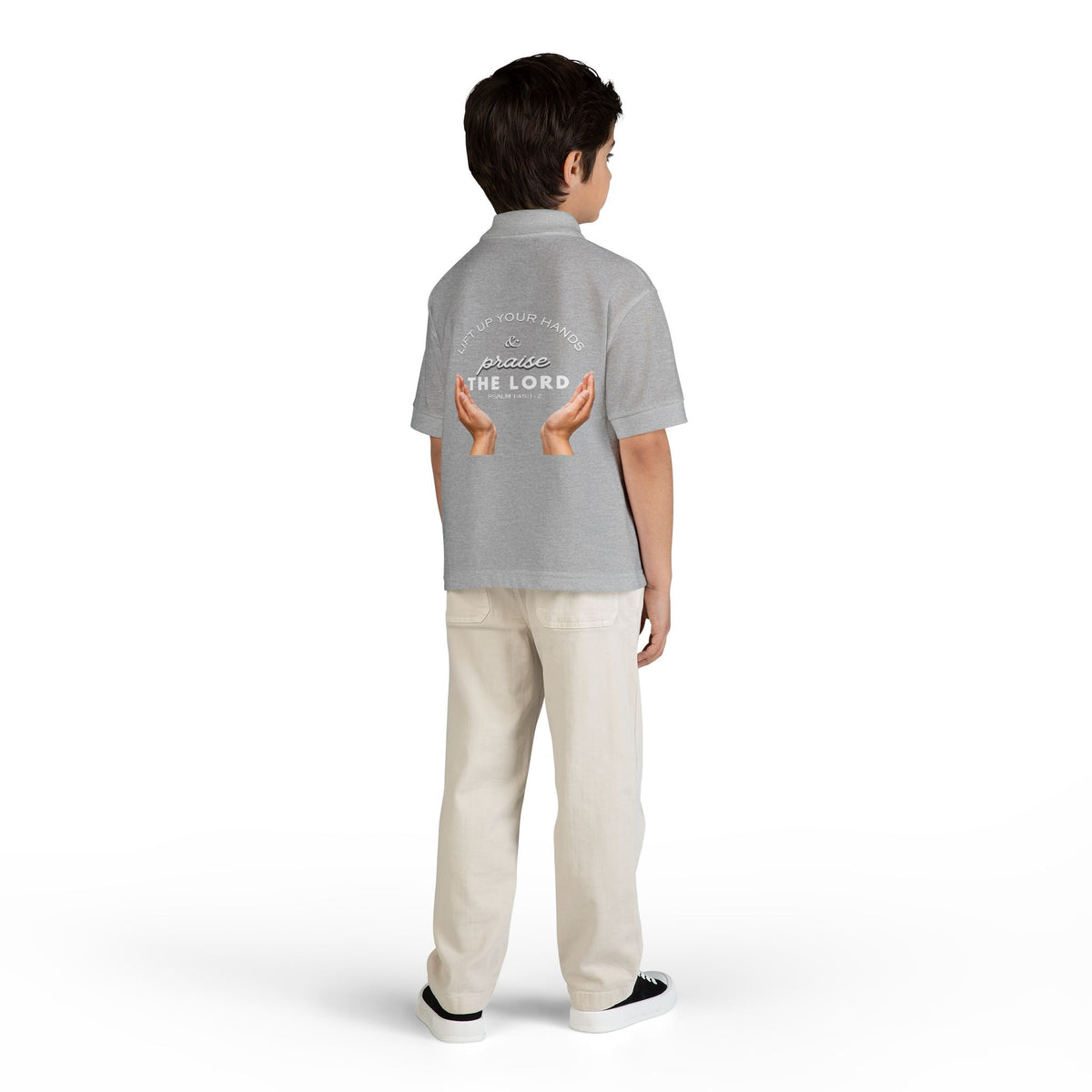Youth Polo ( white font ) — 'In God We Trust' Hands Logo Embroidered Chest Shirt