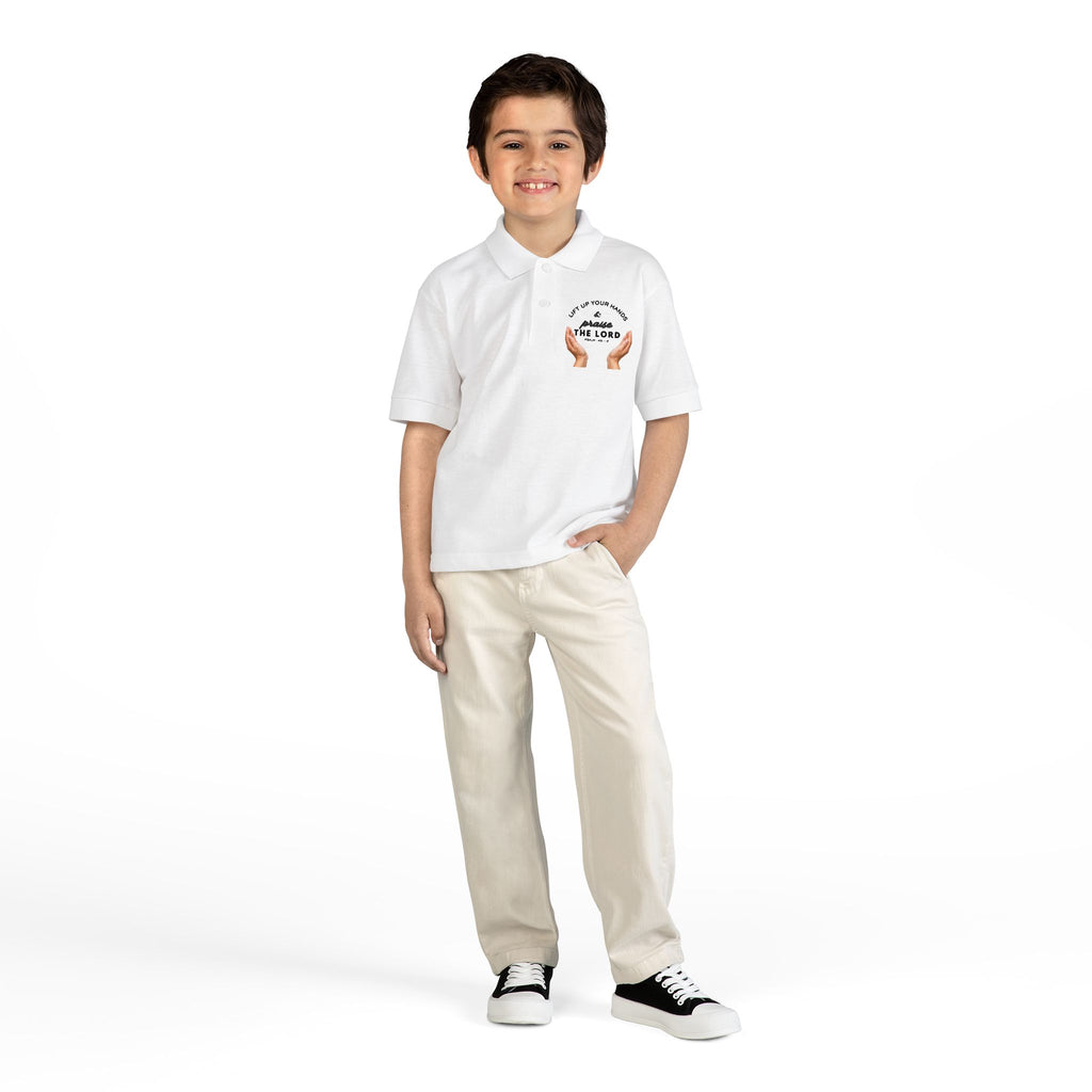 Youth Polo ( black font ) — 'In God We Trust' Hands Logo Embroidered Chest Shirt