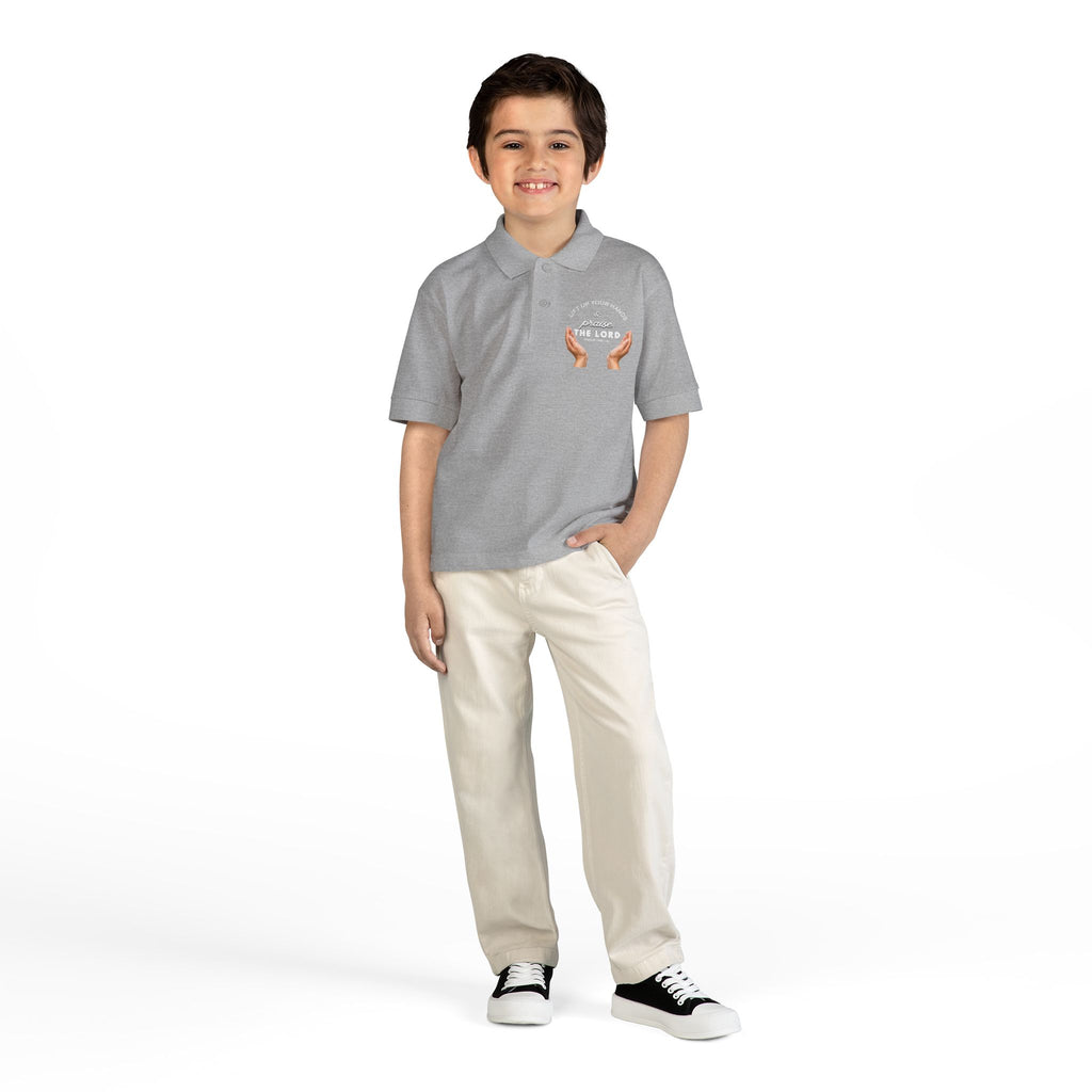 Youth Polo ( white font ) — 'In God We Trust' Hands Logo Embroidered Chest Shirt