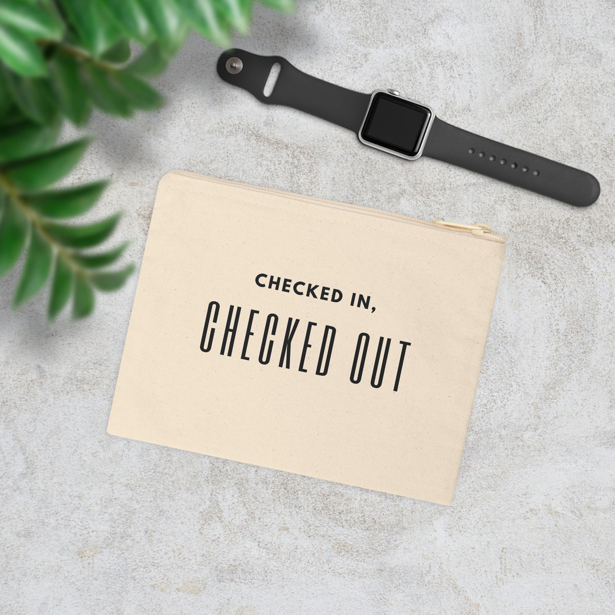 Checked In, Checked Out Canvas Zipper Pouch - Travel Wristlet Accessory