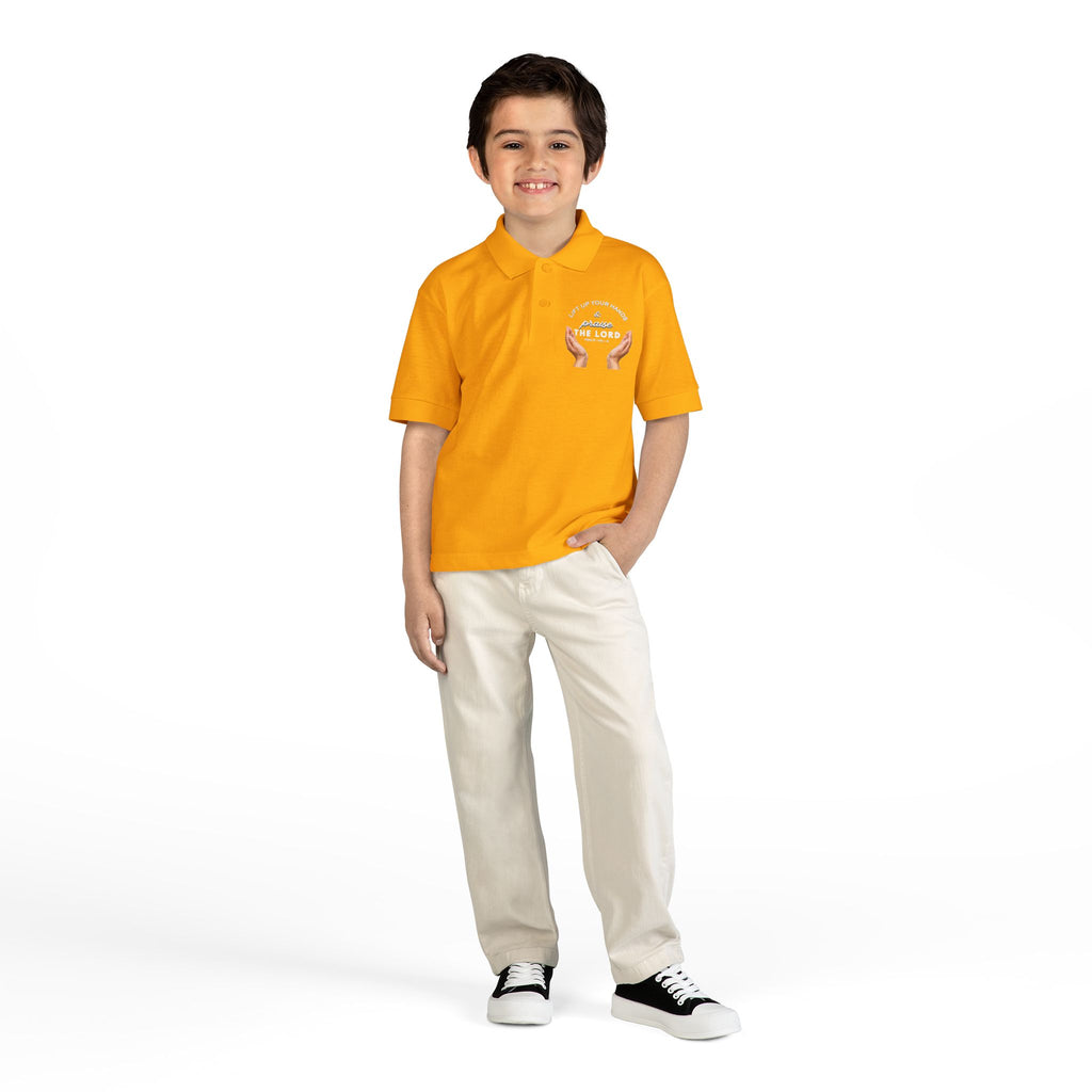 Youth Polo ( white font ) — 'In God We Trust' Hands Logo Embroidered Chest Shirt