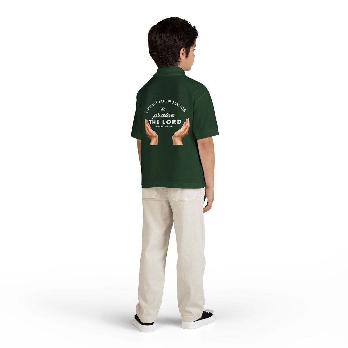 Youth Polo ( white font ) — 'In God We Trust' Hands Logo Embroidered Chest Shirt