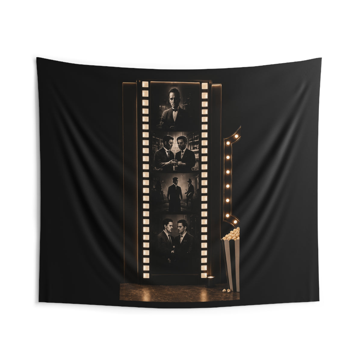 Film Noir Photo Strip Wall Tapestry – Vintage Movie Theater Decor