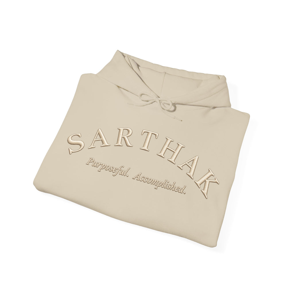 Sarthak Script Hoodie — “Purposeful. Accomplished.” Inspirational Name Hooded Sweatshirt