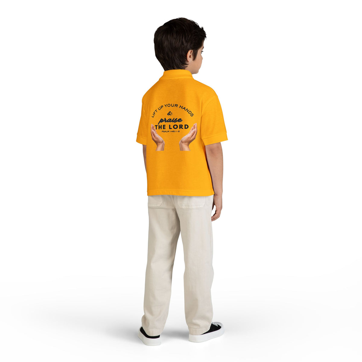 Youth Polo ( black font ) — 'In God We Trust' Hands Logo Embroidered Chest Shirt