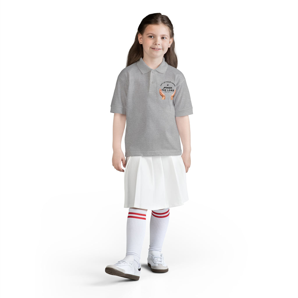 Youth Polo ( black font ) — 'In God We Trust' Hands Logo Embroidered Chest Shirt
