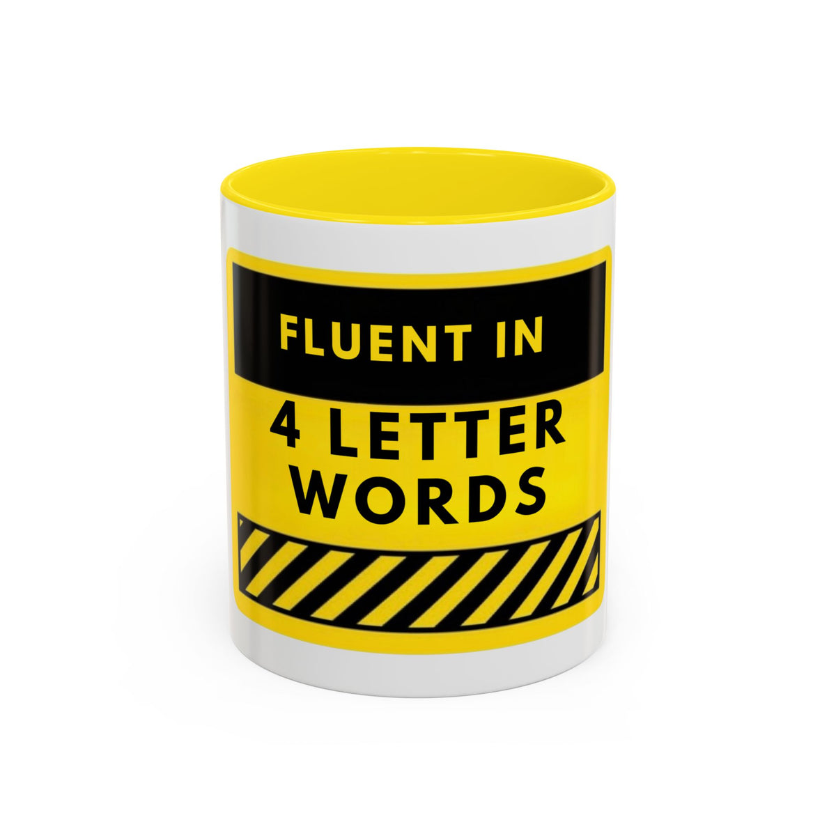 Coffee Mug — "Fluent in 4-Letter Words" Funny Retro Warning Sign