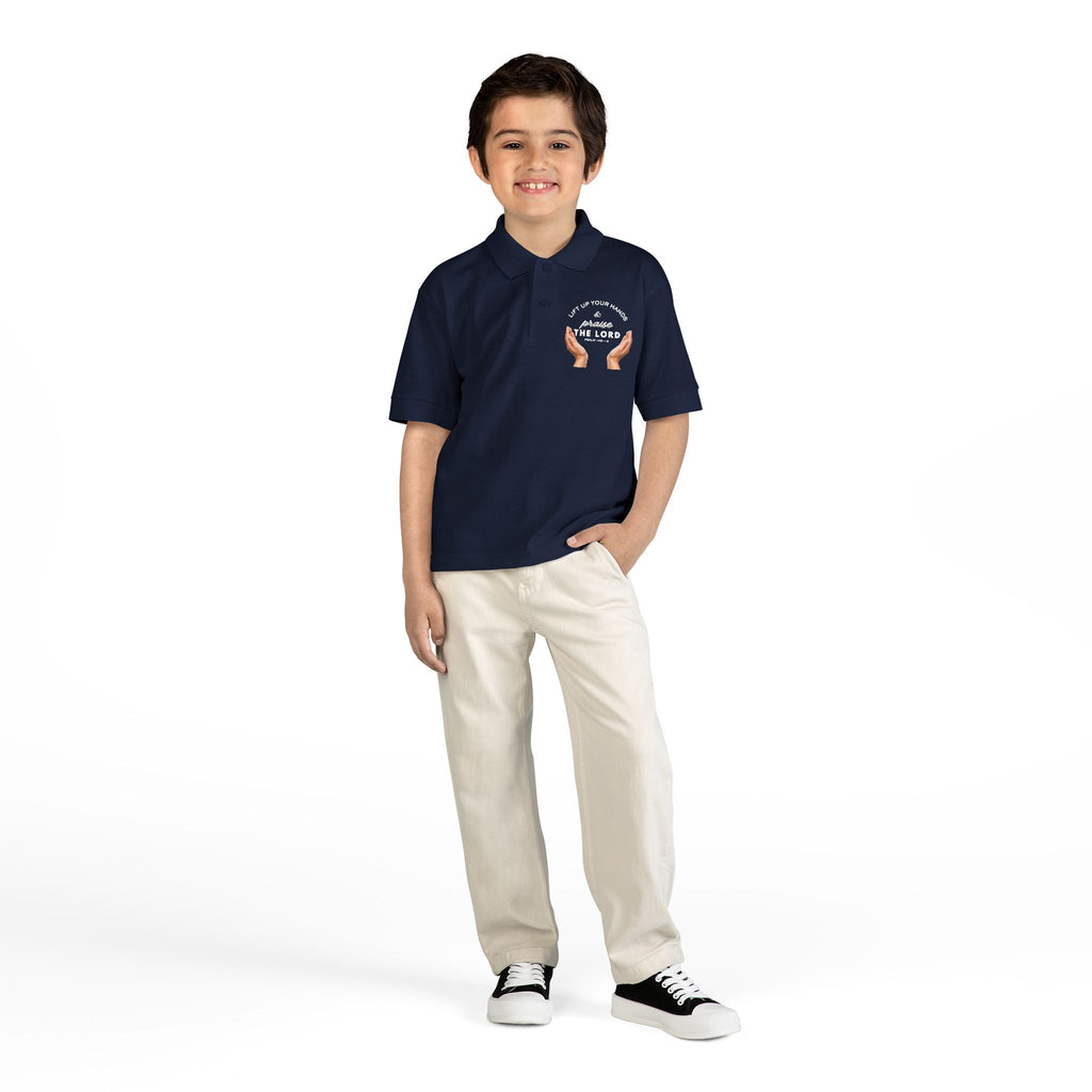 Youth Polo ( white font ) — 'In God We Trust' Hands Logo Embroidered Chest Shirt