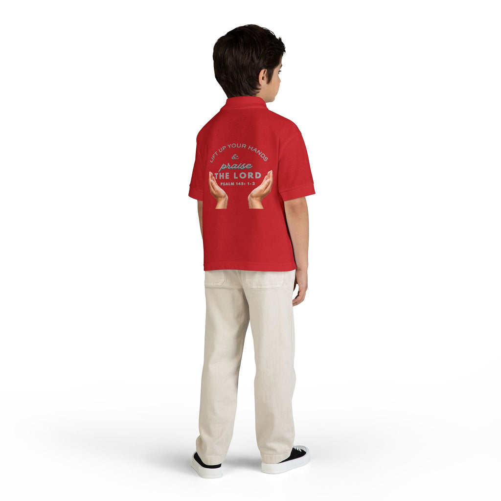 Youth Polo ( grey font ) — 'In God We Trust' Hands Logo Embroidered Chest Shirt
