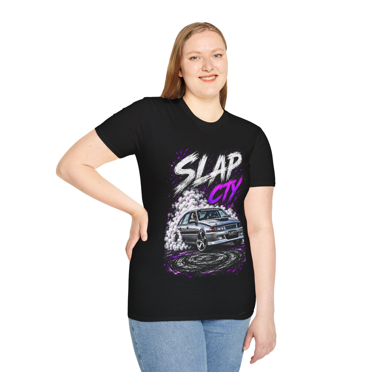 Slap City Drift Car T‑Shirt — RG Tyre & Wheels Promo Tee