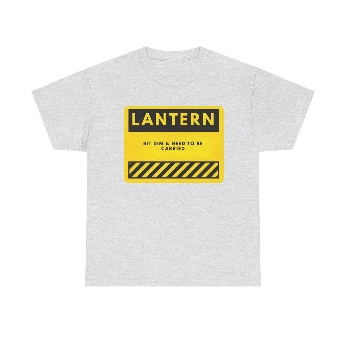 Lantern Warning Graphic Tee — 'Lantern: Bit Dim & Need To Be Carried' Yellow Safety Sign T-Shirt