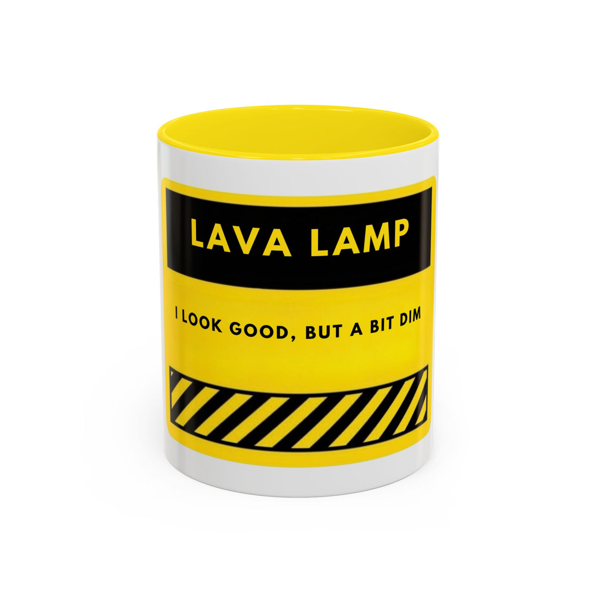 Lava Lamp Coffee Mug — Funny Yellow 'I Look Good, But a Bit Dim' Accent Mug