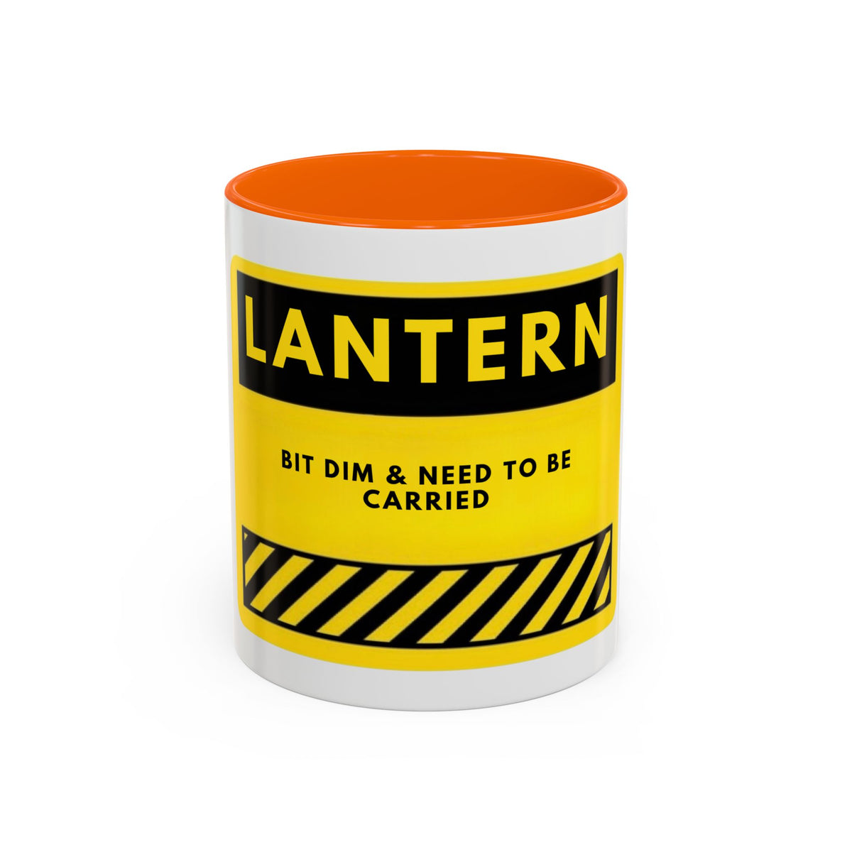 Lantern Novelty Coffee Mug — "Lantern: Bit Dim & Need To Be Carried" Yellow Warning Sign Accent Mug