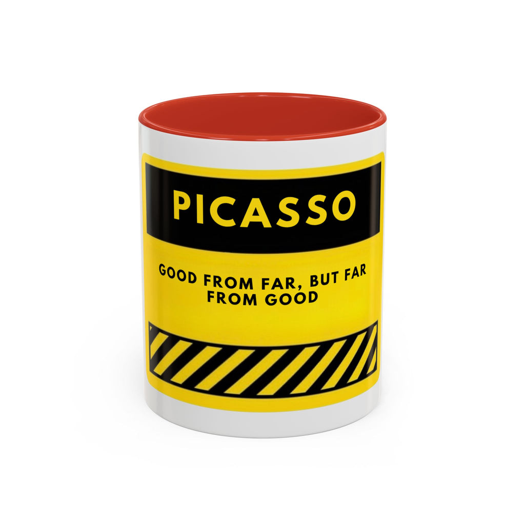 Picasso Quote Coffee Mug — 'Good From Far, But Far From Good' Yellow Accent Mug