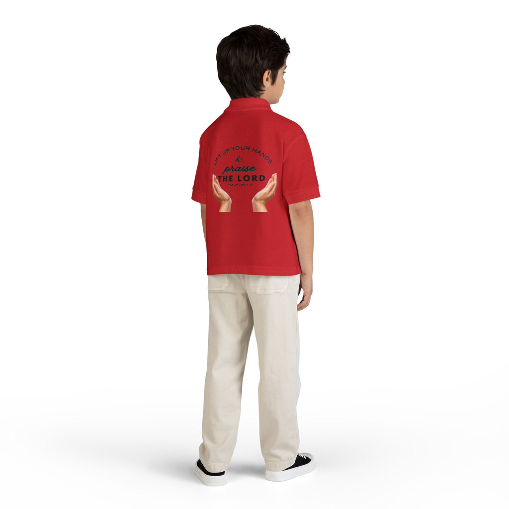 Youth Polo ( black font ) — 'In God We Trust' Hands Logo Embroidered Chest Shirt