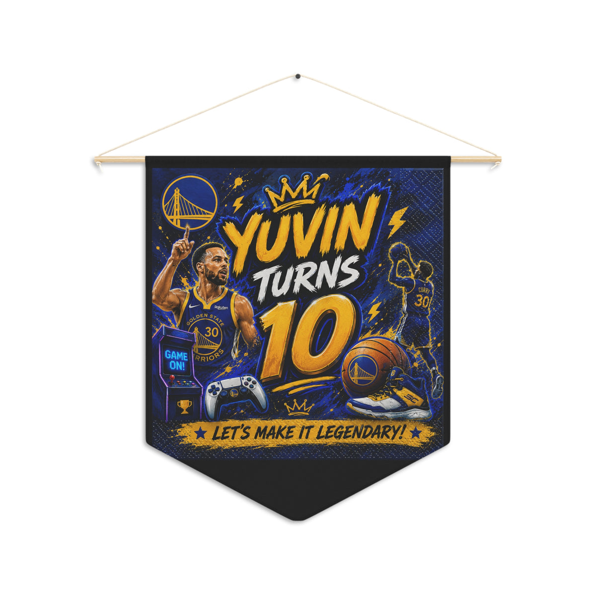 Basketball Birthday Pennant — "Yuvin Turns 10" Custom Sports Party Banner
