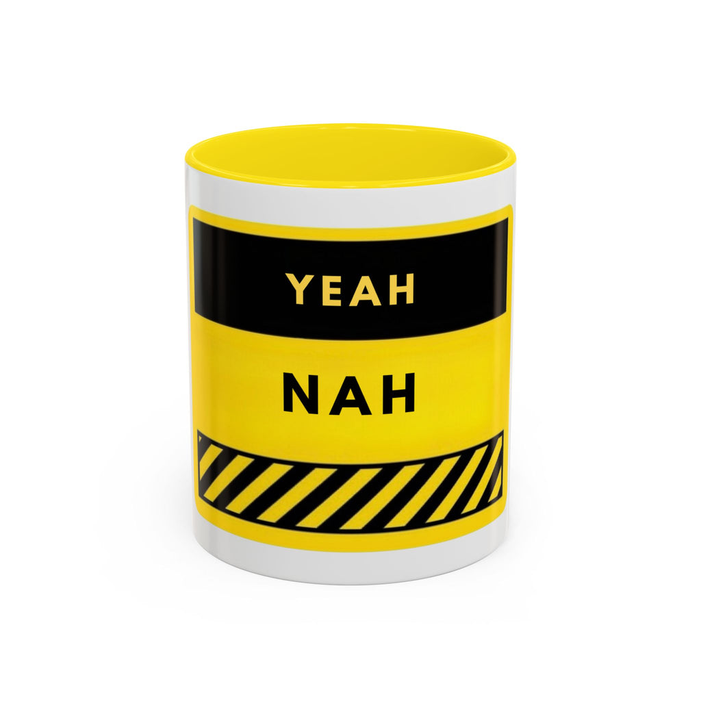Yeah Nah Accent Coffee Mug – Funny Yellow Caution Coffee Cup (11/15oz)