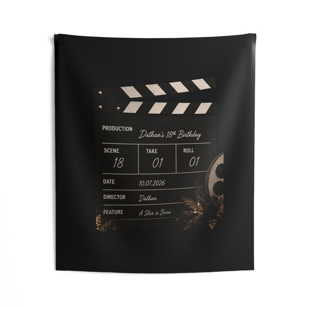Film Slate Wall Tapestry — Personalized "Dathan's 18th Birthday" Movie Clapper Decor