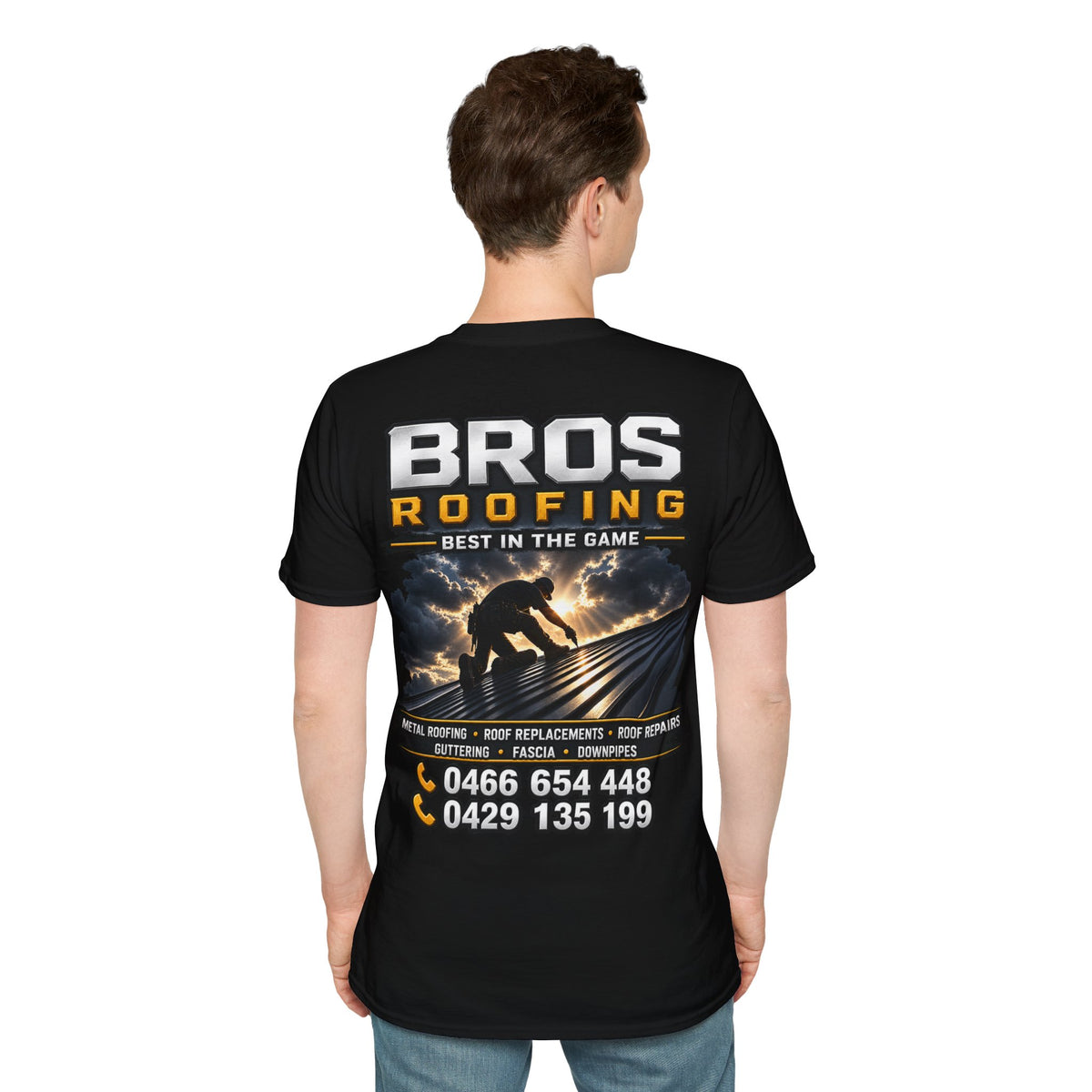 BROS Roofing T‑Shirt – “BROS ROOFING: Best in the Game” Crew Tee