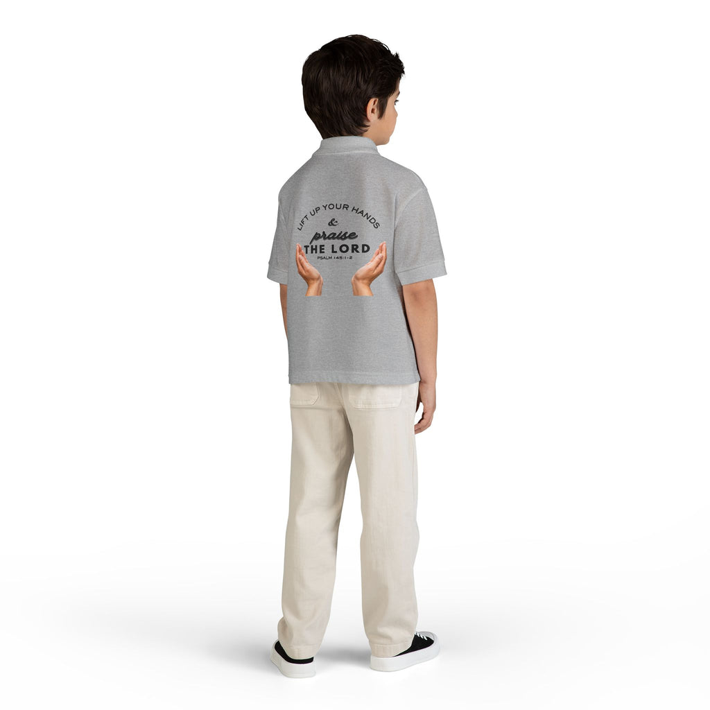 Youth Polo ( black font ) — 'In God We Trust' Hands Logo Embroidered Chest Shirt