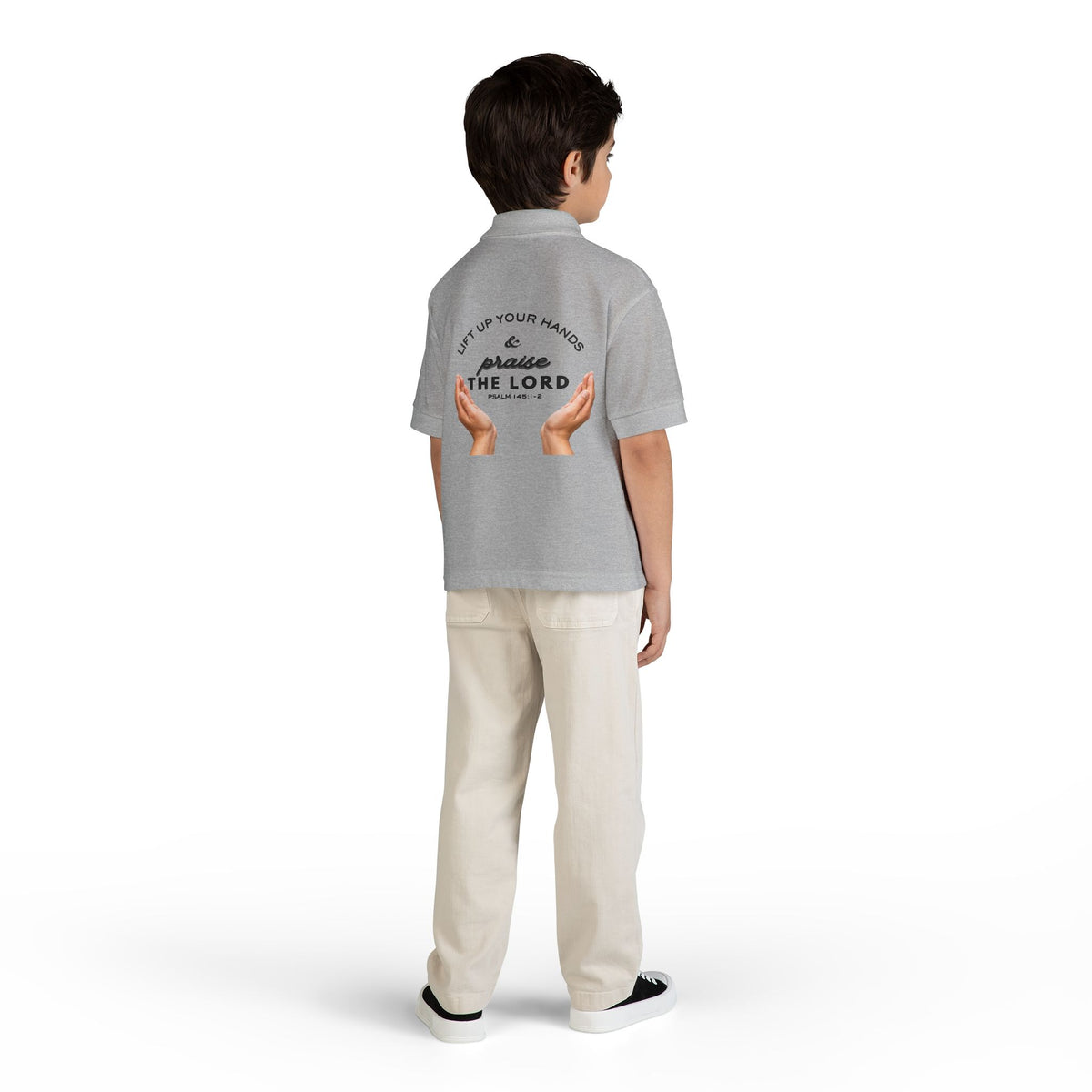 Youth Polo ( black font ) — 'In God We Trust' Hands Logo Embroidered Chest Shirt