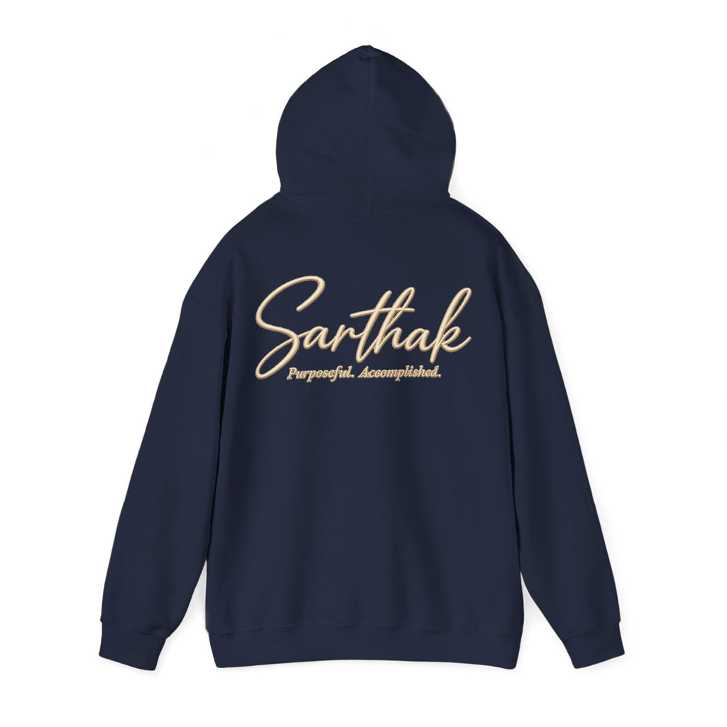 Sarthak Script Hoodie — “Purposeful. Accomplished.” Inspirational Name Hooded Sweatshirt