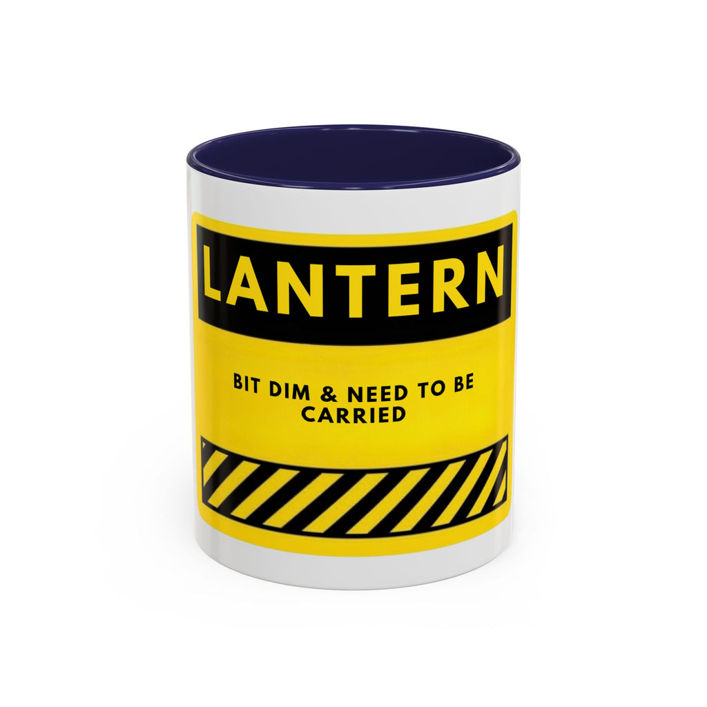 Lantern Novelty Coffee Mug — "Lantern: Bit Dim & Need To Be Carried" Yellow Warning Sign Accent Mug