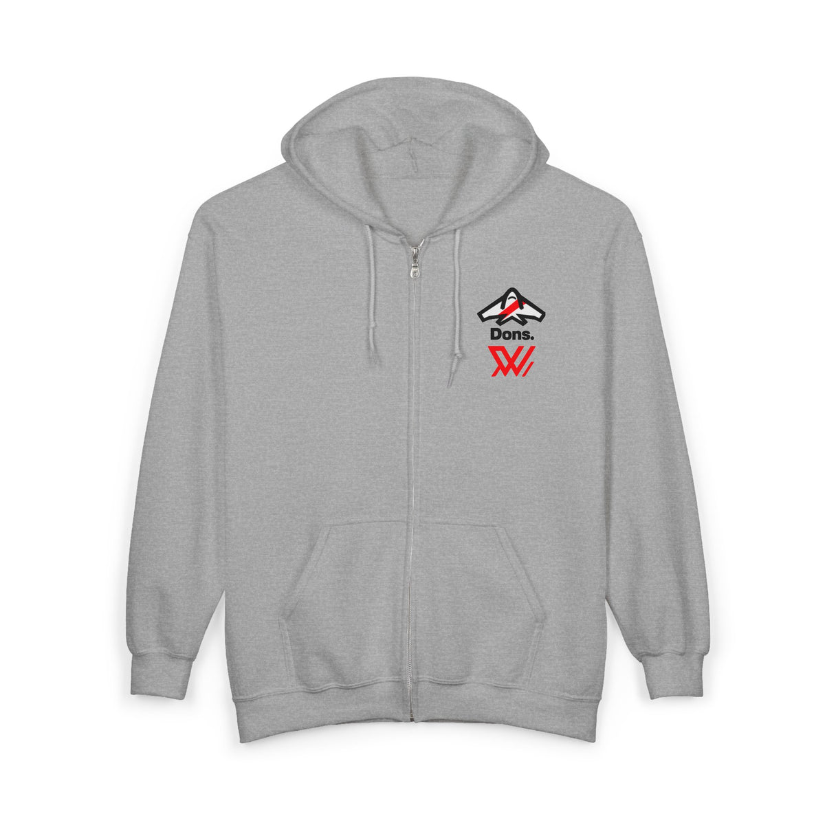 Woven Crest Full-Zip Hoodie — Minimal Emblem Chest Logo