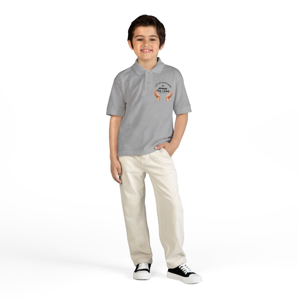 Youth Polo ( black font ) — 'In God We Trust' Hands Logo Embroidered Chest Shirt