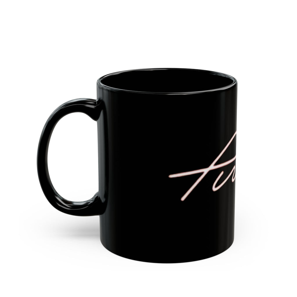 Black Ceramic Mug with Pale Pink Script "F*ck" — Minimalist Provocative Coffee Cup (11oz, 15oz)