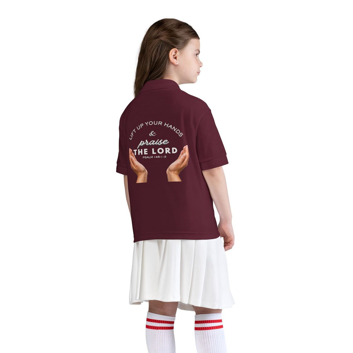 Youth Polo ( white font ) — 'In God We Trust' Hands Logo Embroidered Chest Shirt