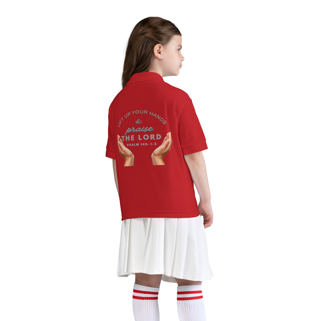 Youth Polo ( grey font ) — 'In God We Trust' Hands Logo Embroidered Chest Shirt