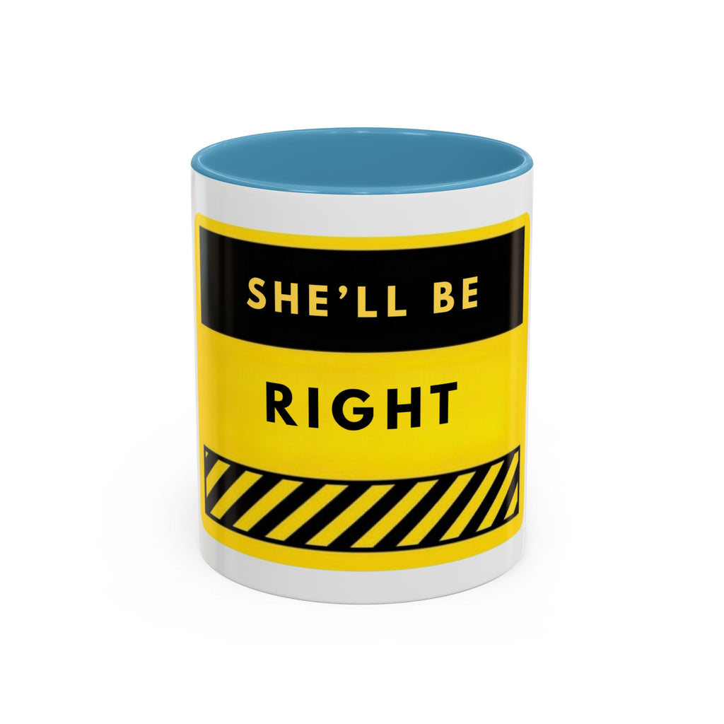 Accent Coffee Mug — "She'll Be Right" Yellow Caution Design