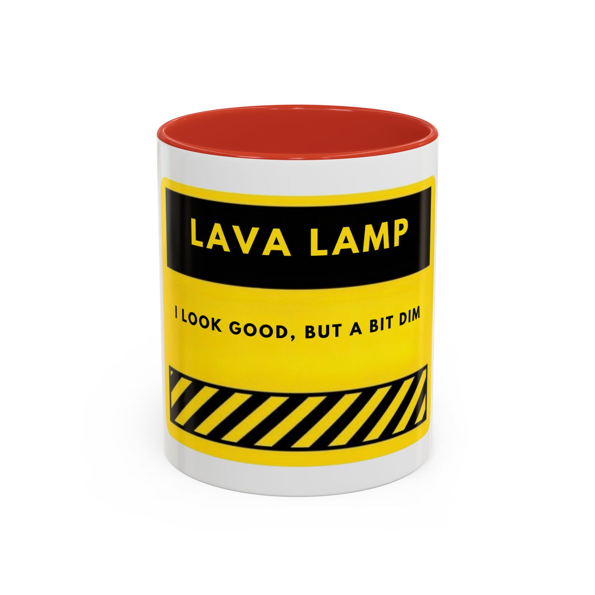 Lava Lamp Coffee Mug — Funny Yellow 'I Look Good, But a Bit Dim' Accent Mug