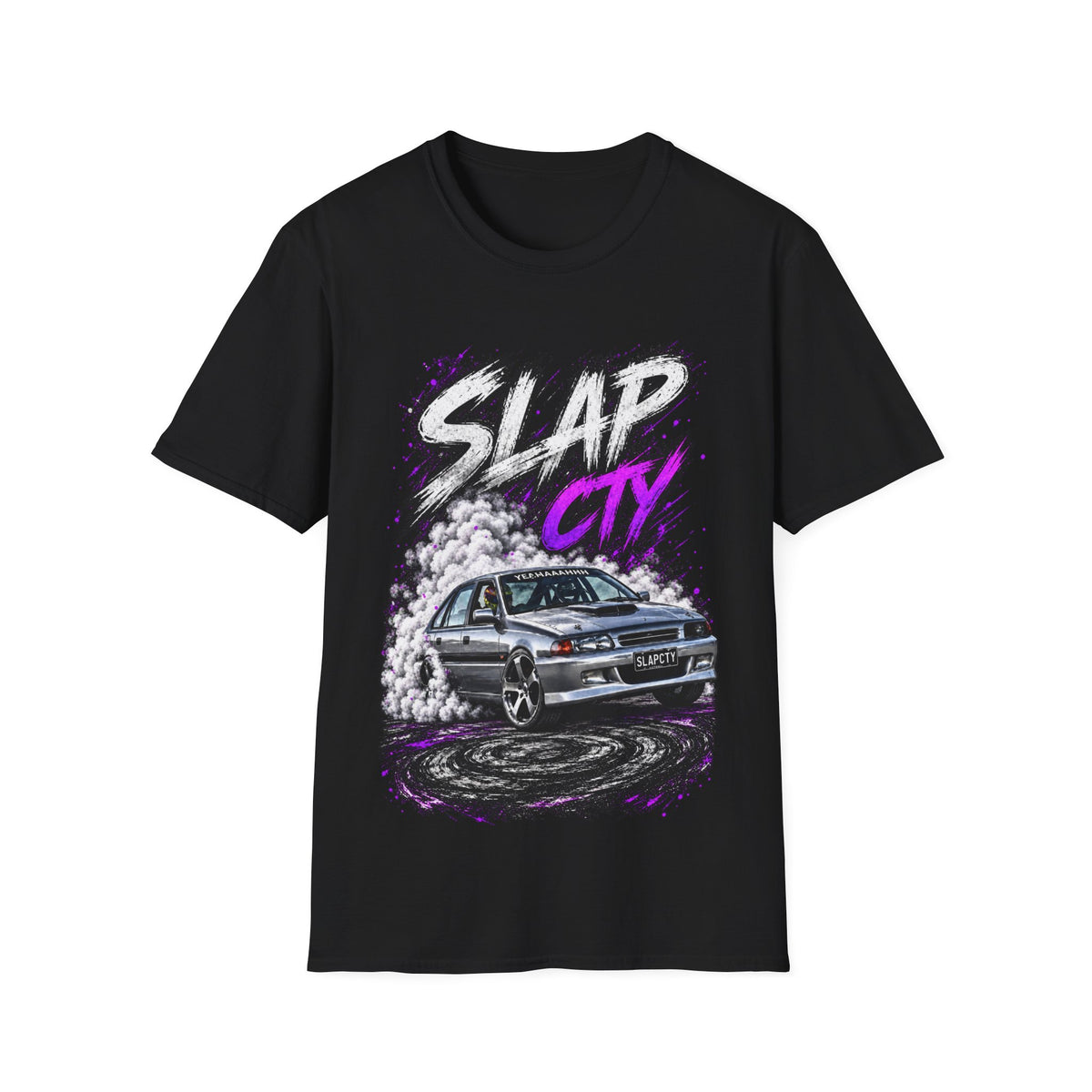 Slap City Drift Car T‑Shirt — RG Tyre & Wheels Promo Tee