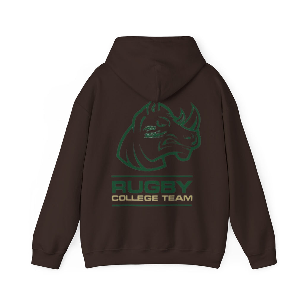 Rugby College Team Rhino Hoodie — Men's/Women's Athletic Hooded Sweatshirt