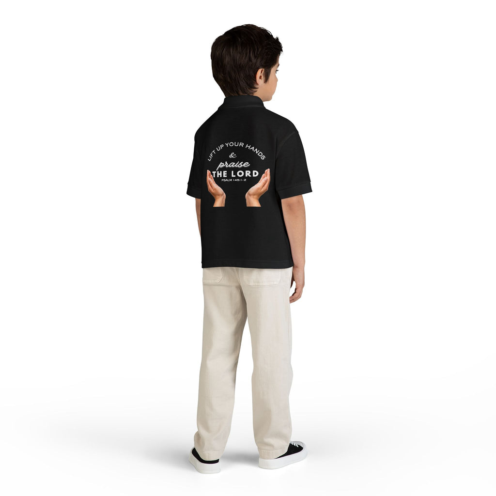Youth Polo ( white font ) — 'In God We Trust' Hands Logo Embroidered Chest Shirt