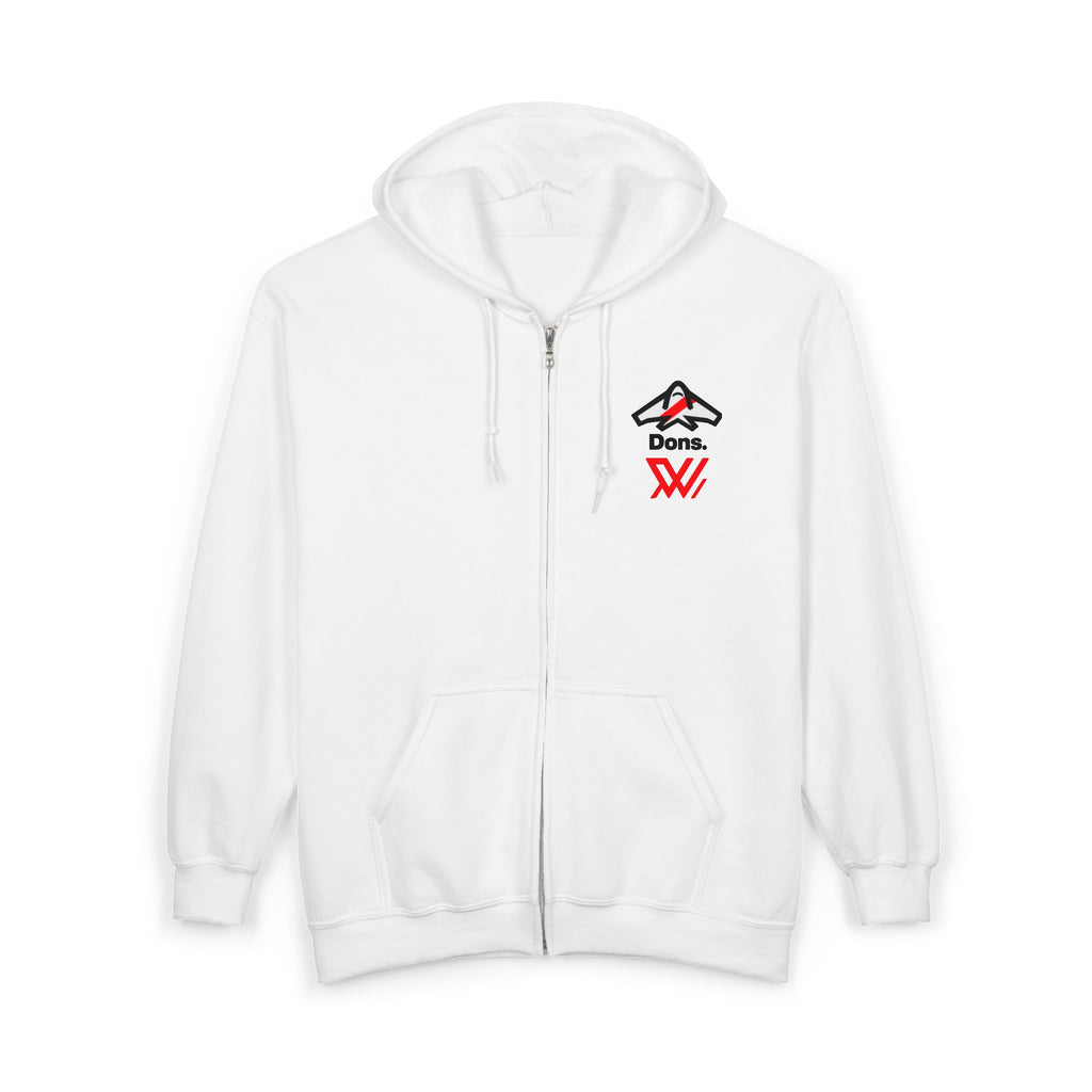 Woven Crest Full-Zip Hoodie — Minimal Emblem Chest Logo