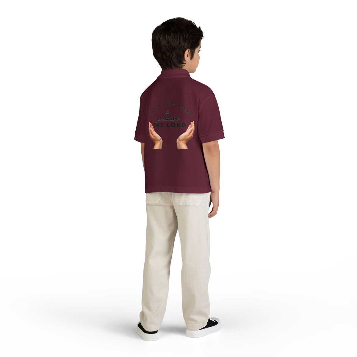 Youth Polo ( black font ) — 'In God We Trust' Hands Logo Embroidered Chest Shirt