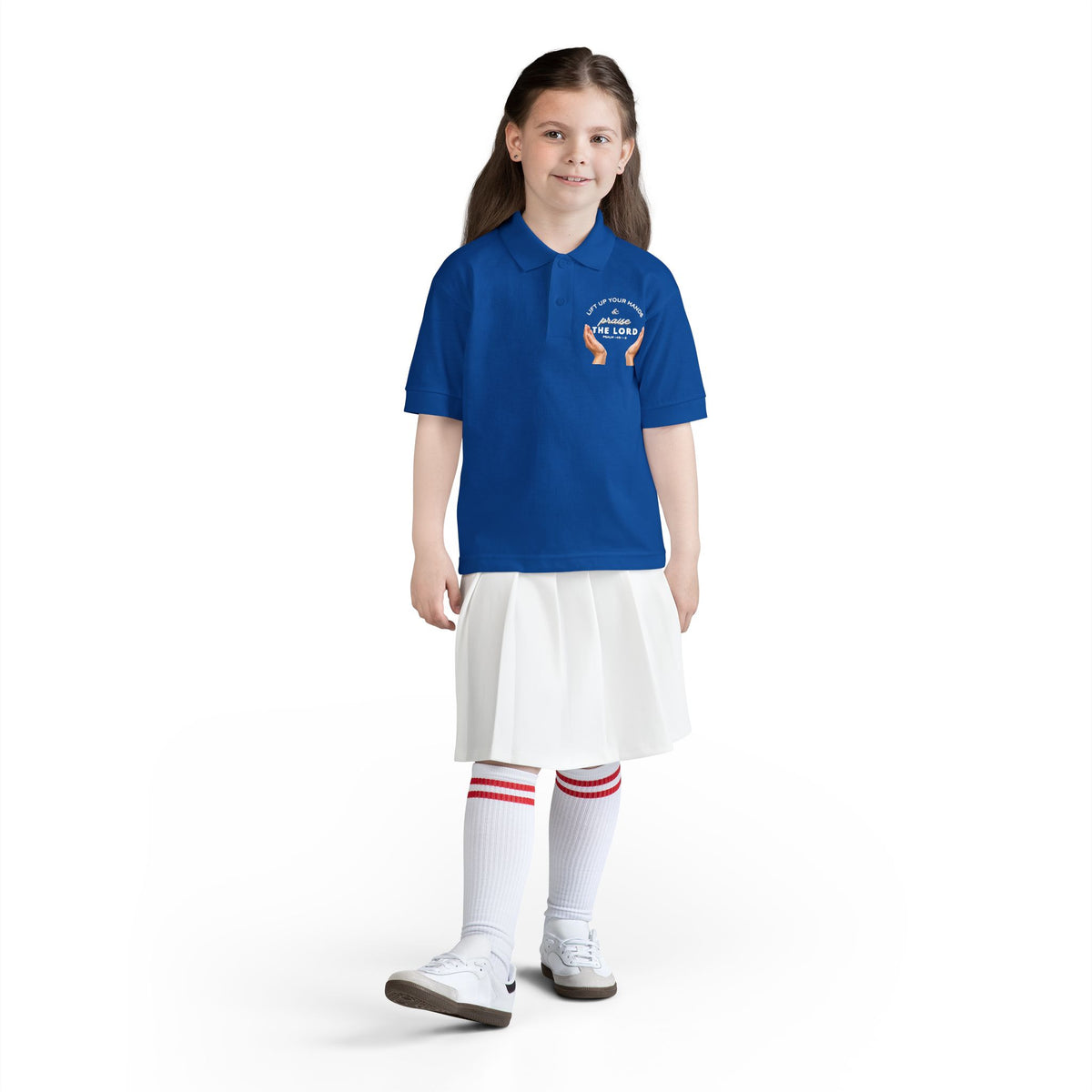 Youth Polo ( white font ) — 'In God We Trust' Hands Logo Embroidered Chest Shirt