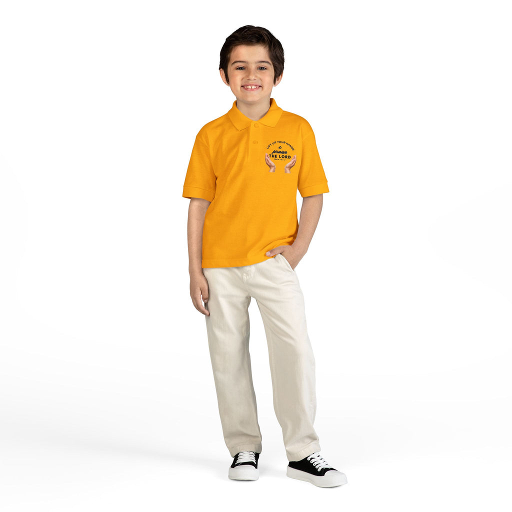 Youth Polo ( black font ) — 'In God We Trust' Hands Logo Embroidered Chest Shirt