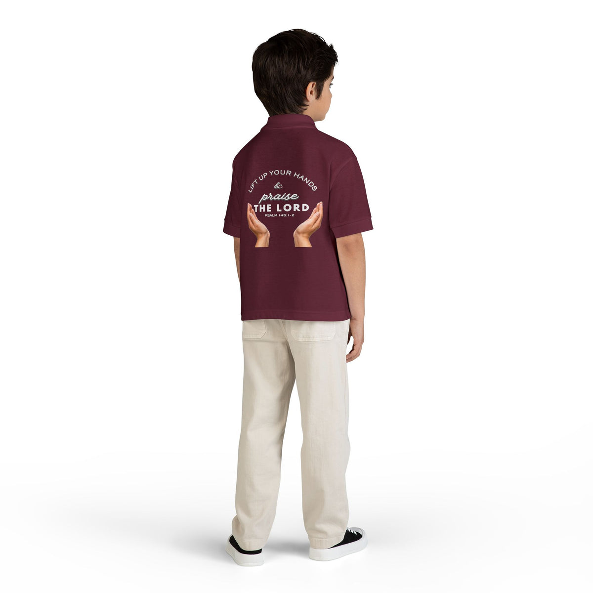 Youth Polo ( white font ) — 'In God We Trust' Hands Logo Embroidered Chest Shirt